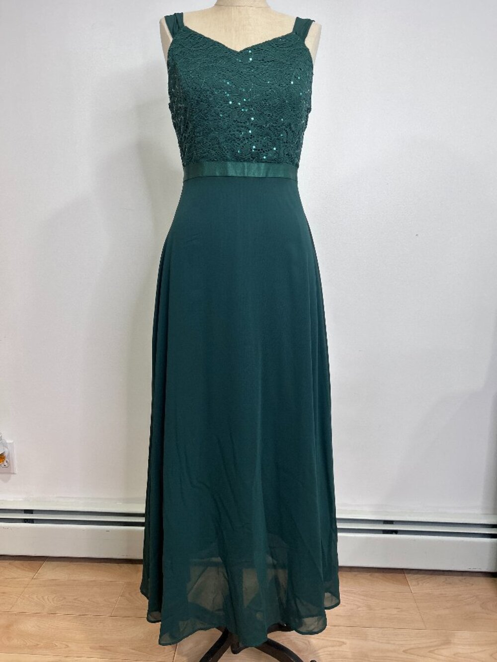 BeryLove Emerald Green Sequin Lace Formal Maxi Dress + Matching Shawl Set